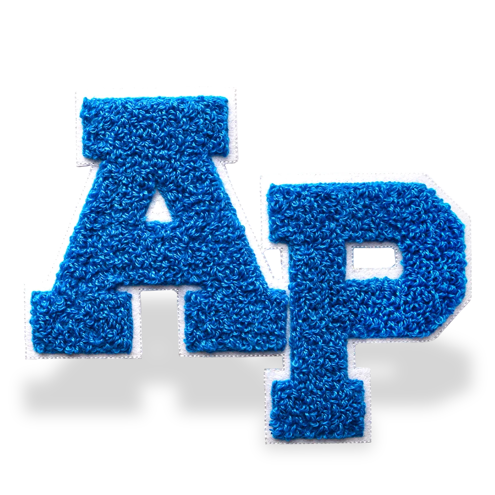Chenille letter patches for jackets, hoodies and branded apparel
